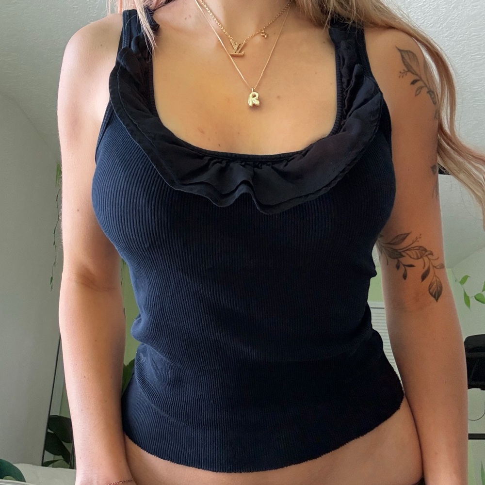 Y2K vintage rare hollister tank with ruffle navy ribbed size S